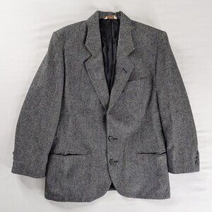 VTG Gray Black White Tweed Button Front Wool Sports Coat Lined Blazer Jacket
